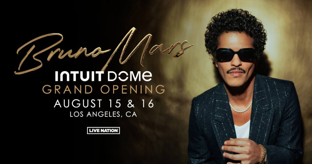 Bruno Mars will open the new Intuit Dome  with 2 shows in August 15th /16th @Intuit Dome,***PLEASE WRITE YOUR  HOTEL NAME AND SHUTTLE TIME IN NOTES SECTION*