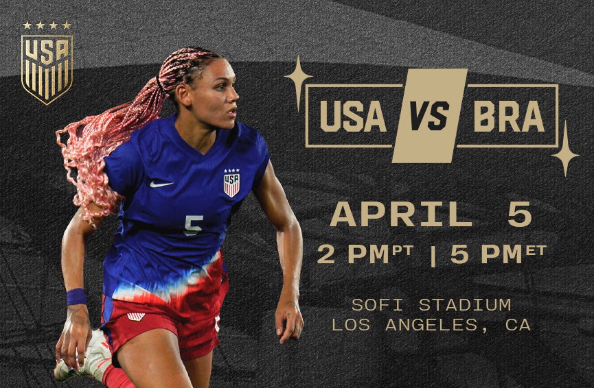 U.S. Women’s National Team vs. Brazil Sat., Apr. 5, 2025 / 2 PM @ Sofi Stadium $35.00***PLEASE WRITE YOUR HOTEL NAME AND SHUTTLE TIME IN NOTES SECTION***