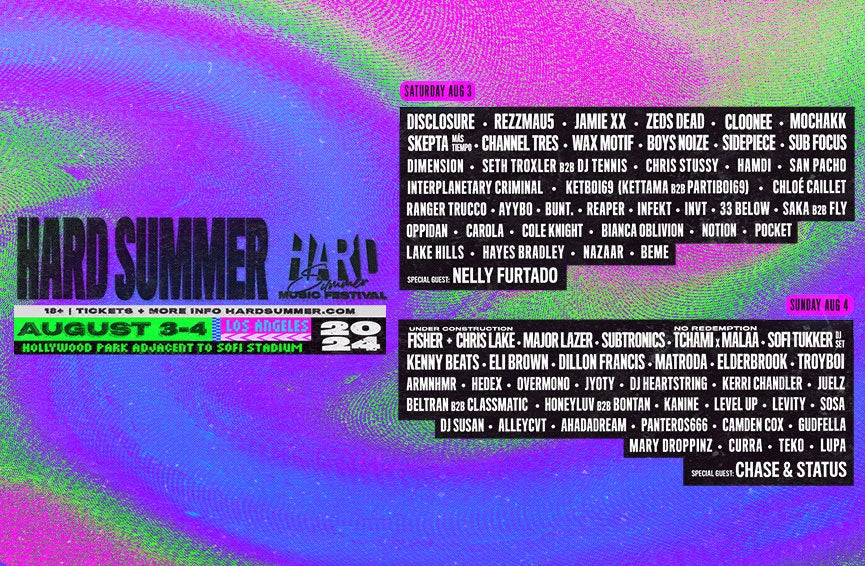 HARD Summer Music Festiva, Aug 3 $ 4  $35.00 @ Hollywood Park ***PLEASE WRITE YOUR  HOTEL NAME AND SHUTTLE TIME IN NOTE SECTION***